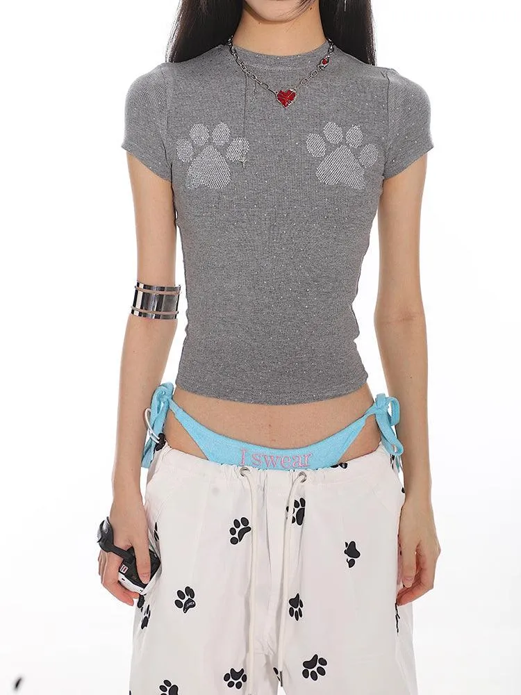 Cat Paw Print Fitted Short Sleeve Tee