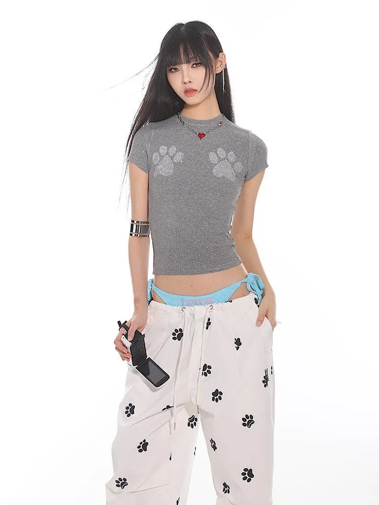 Cat Paw Print Fitted Short Sleeve Tee