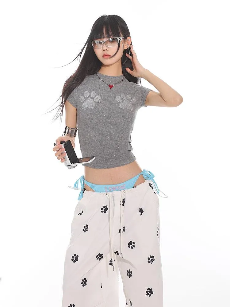 Cat Paw Print Fitted Short Sleeve Tee