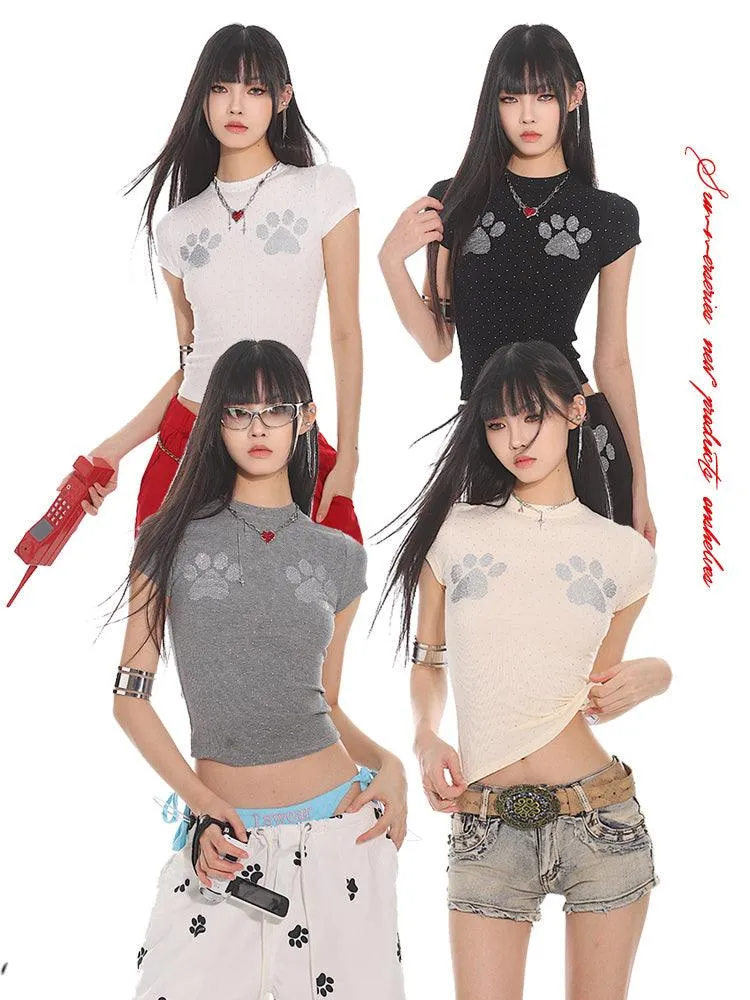 Cat Paw Print Fitted Short Sleeve Tee