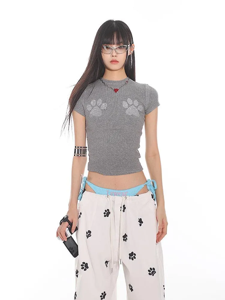 Cat Paw Print Fitted Short Sleeve Tee