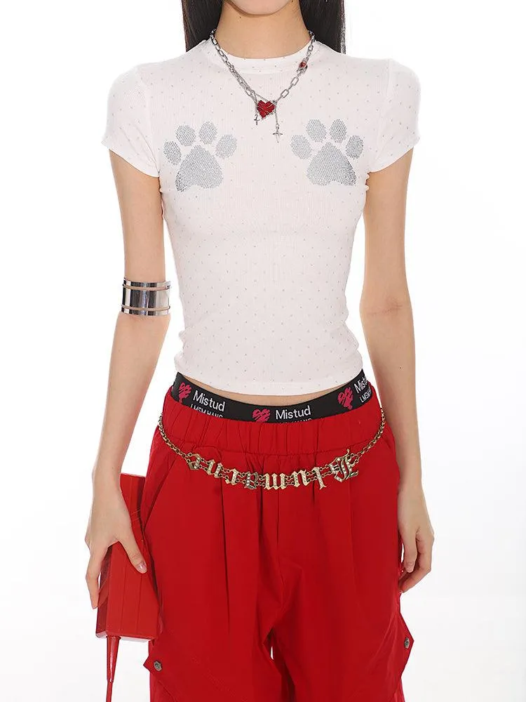 Cat Paw Print Fitted Short Sleeve Tee