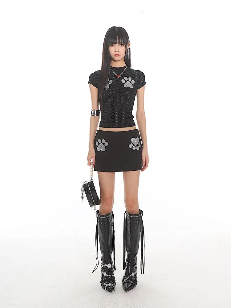 Cat Paw Print Fitted Short Sleeve Tee