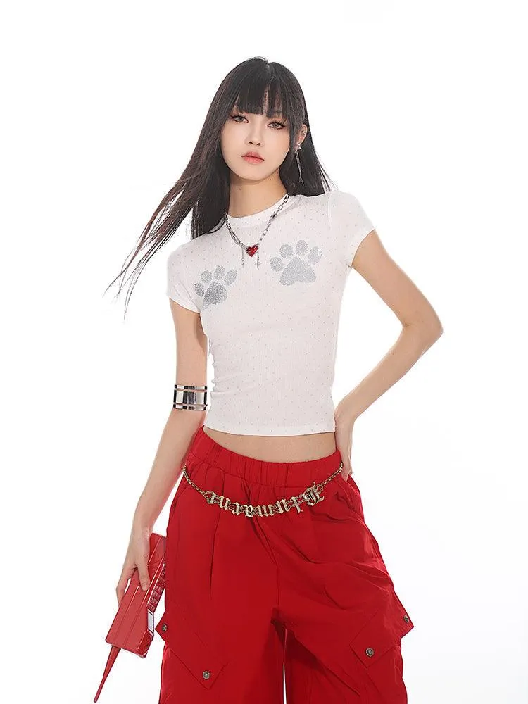 Cat Paw Print Fitted Short Sleeve Tee