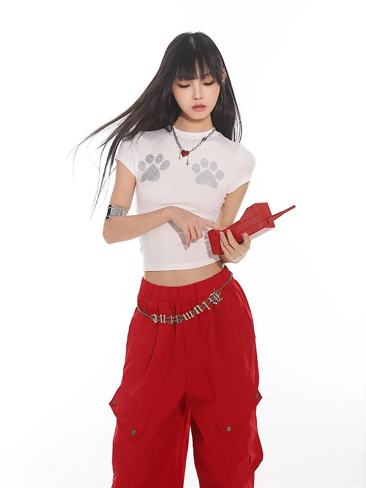 Cat Paw Print Fitted Short Sleeve Tee