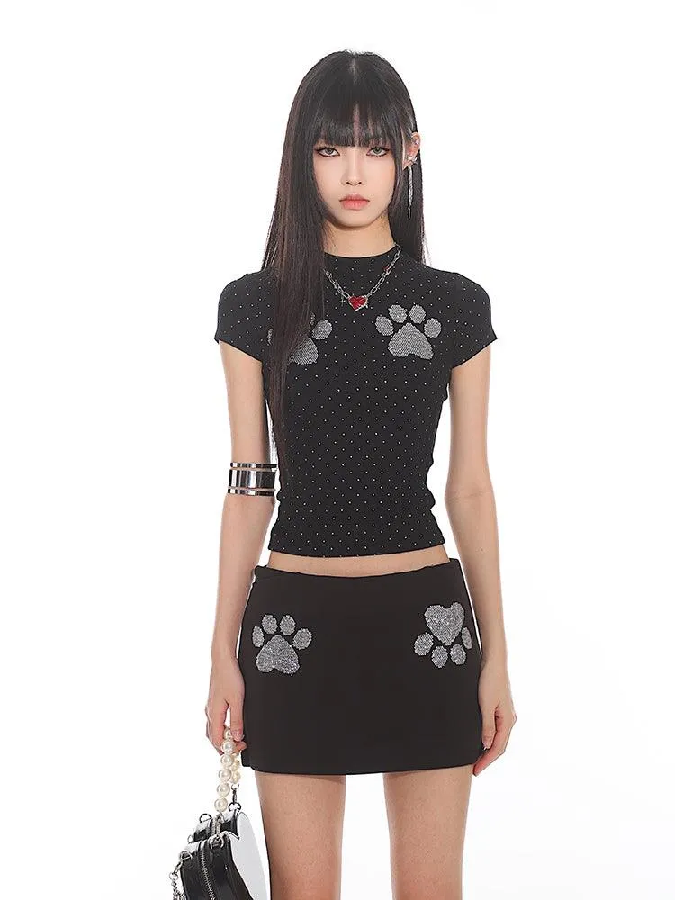 Cat Paw Print Fitted Short Sleeve Tee