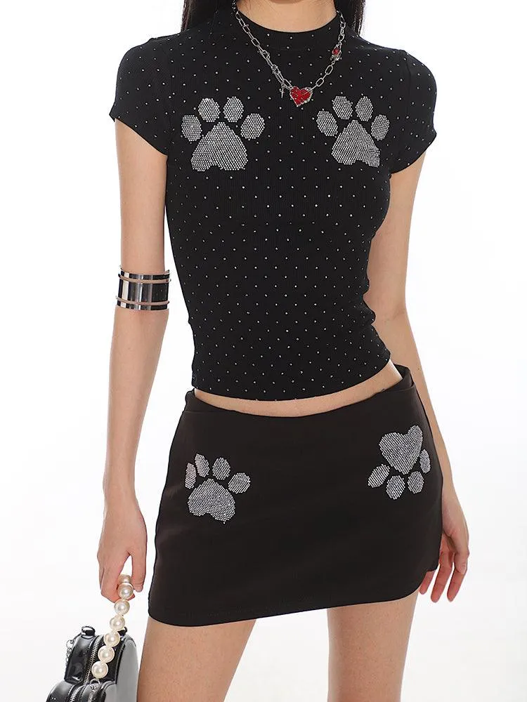 Cat Paw Print Fitted Short Sleeve Tee