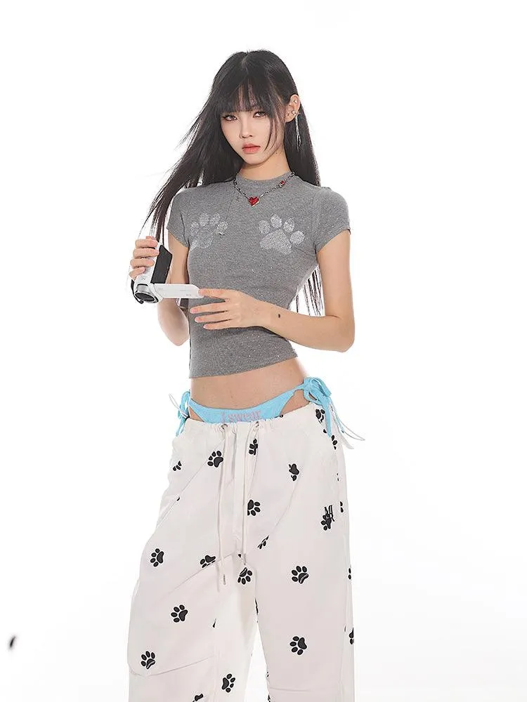 Cat Paw Print Fitted Short Sleeve Tee