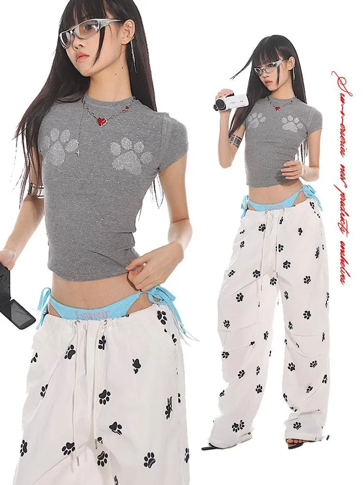 Cat Paw Print Fitted Short Sleeve Tee