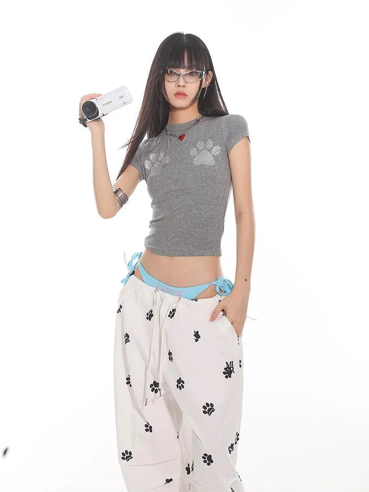 Cat Paw Print Fitted Short Sleeve Tee