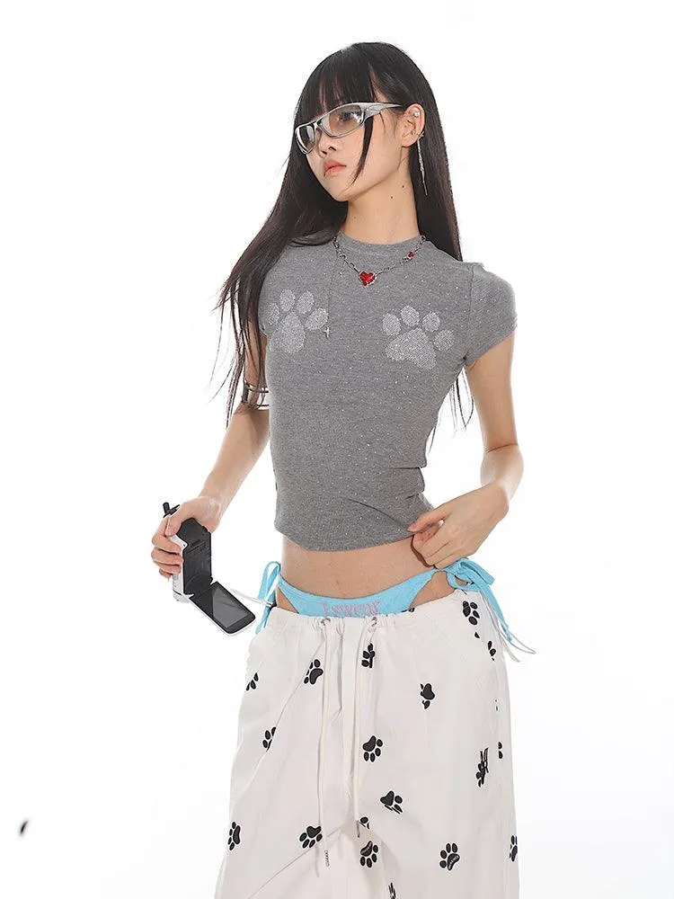 Cat Paw Print Fitted Short Sleeve Tee