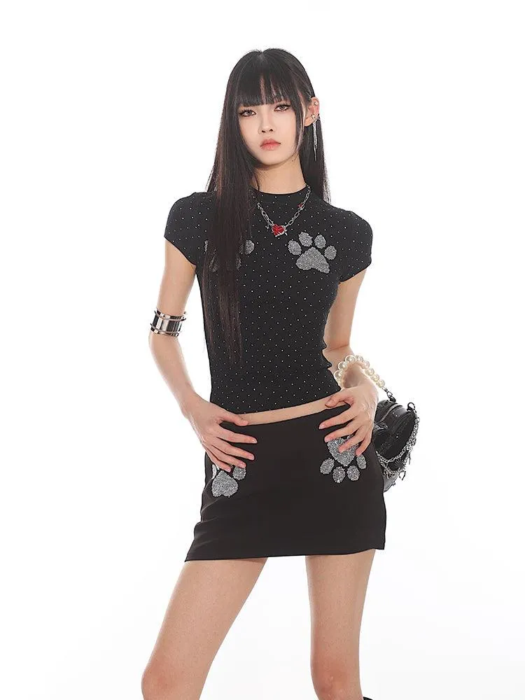 Cat Paw Print Fitted Short Sleeve Tee
