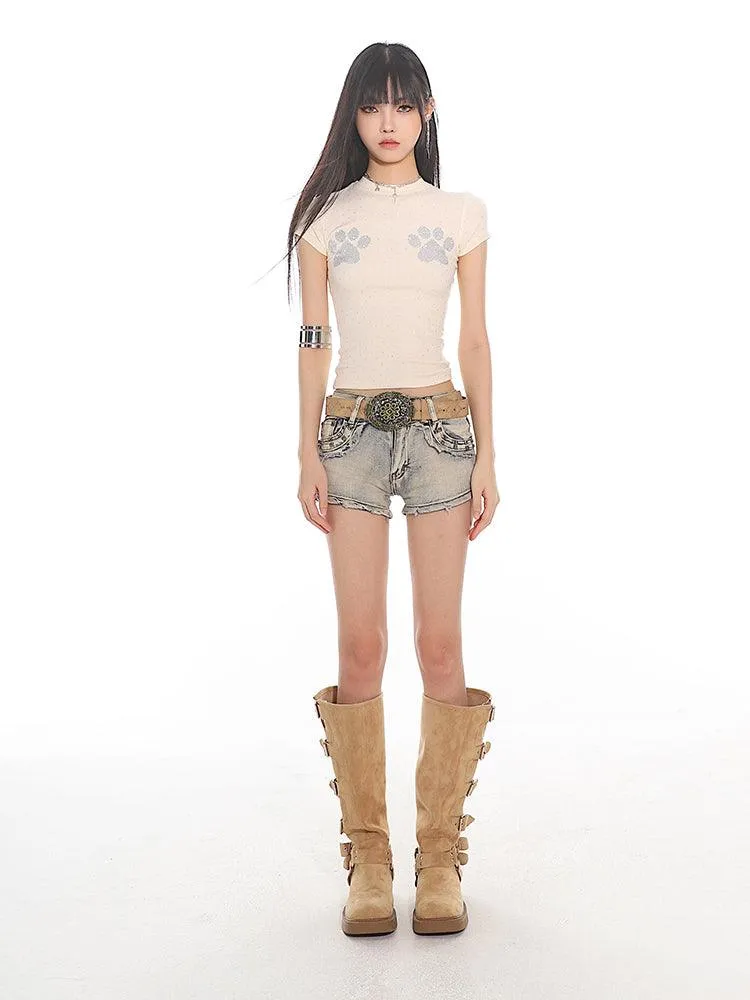 Cat Paw Print Fitted Short Sleeve Tee