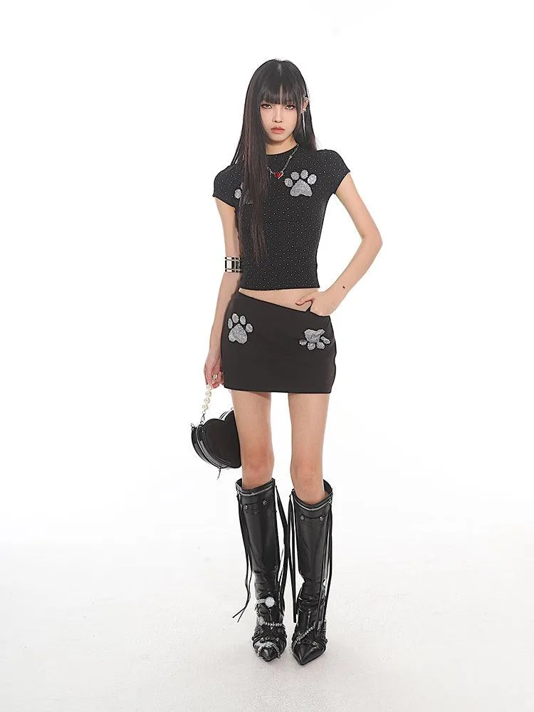 Cat Paw Print Fitted Short Sleeve Tee