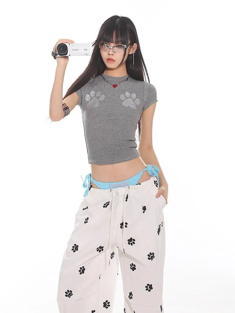 Cat Paw Print Fitted Short Sleeve Tee