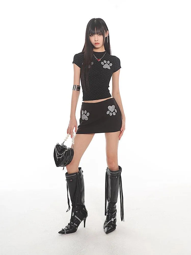 Cat Paw Print Fitted Short Sleeve Tee