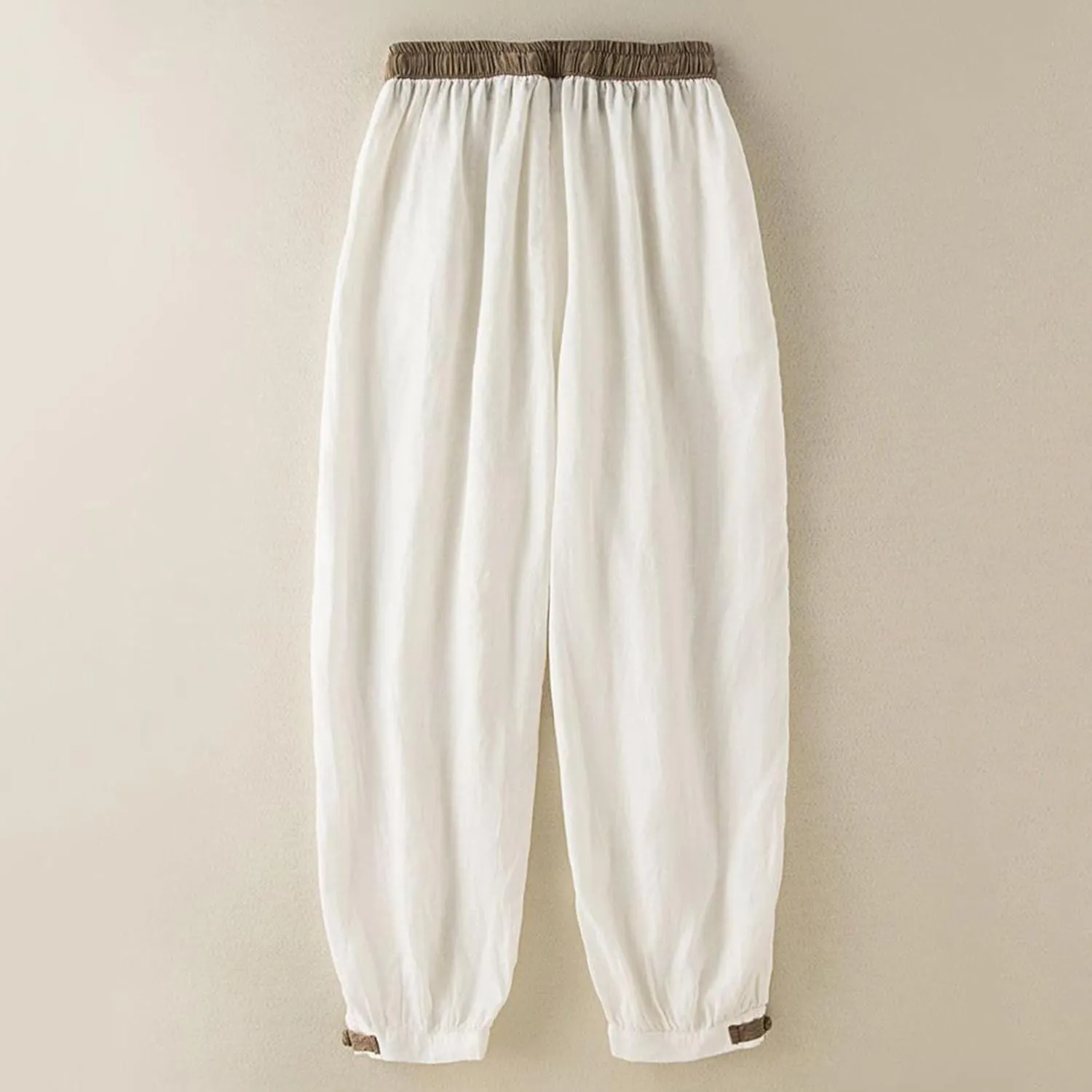 Ceboye Women's High Waist Linen Pants Drawstring Summer Baggy Lantern Tapered Trousers Flax Ankle Comfy Harem Pants