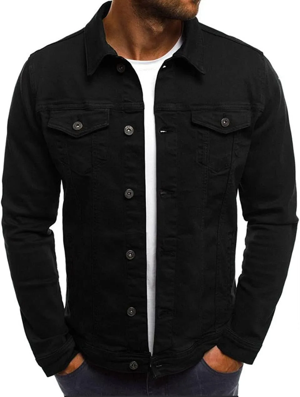 CHARTOU Men's Regular Fit Distressed Long Sleeve Denim Jacket Jean Motor Trucker Coat