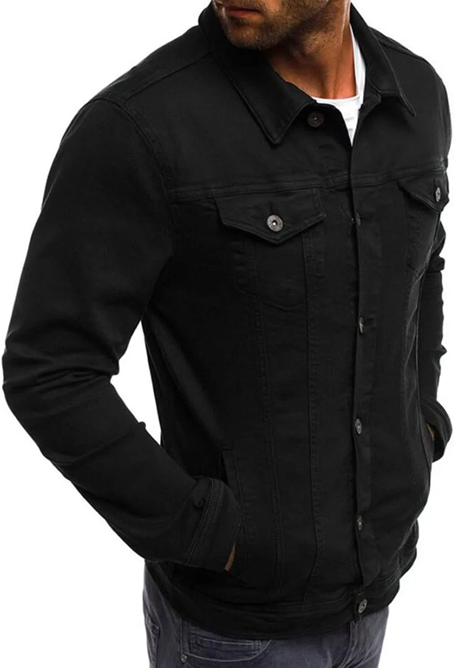 CHARTOU Men's Regular Fit Distressed Long Sleeve Denim Jacket Jean Motor Trucker Coat