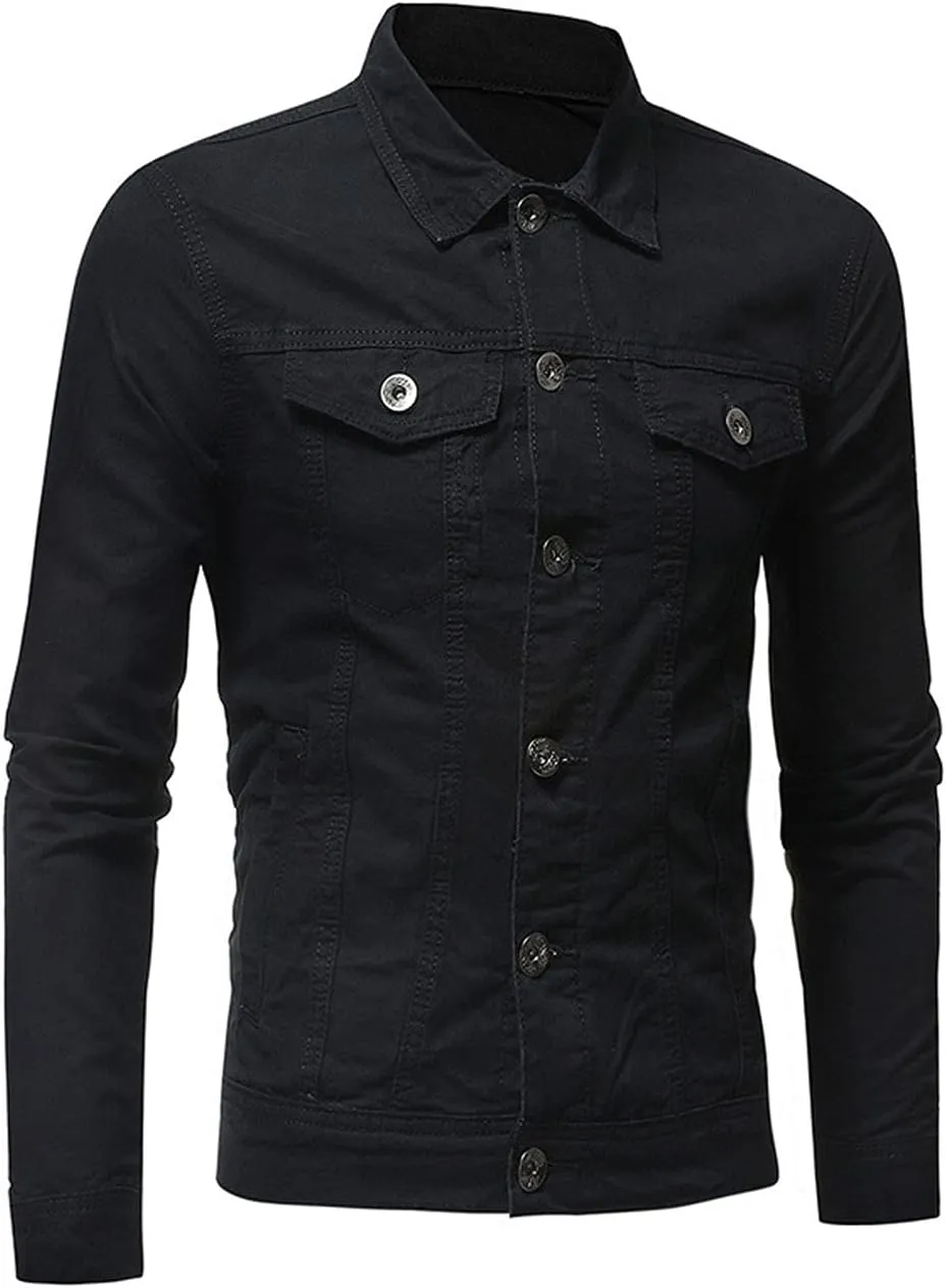 CHARTOU Men's Regular Fit Distressed Long Sleeve Denim Jacket Jean Motor Trucker Coat