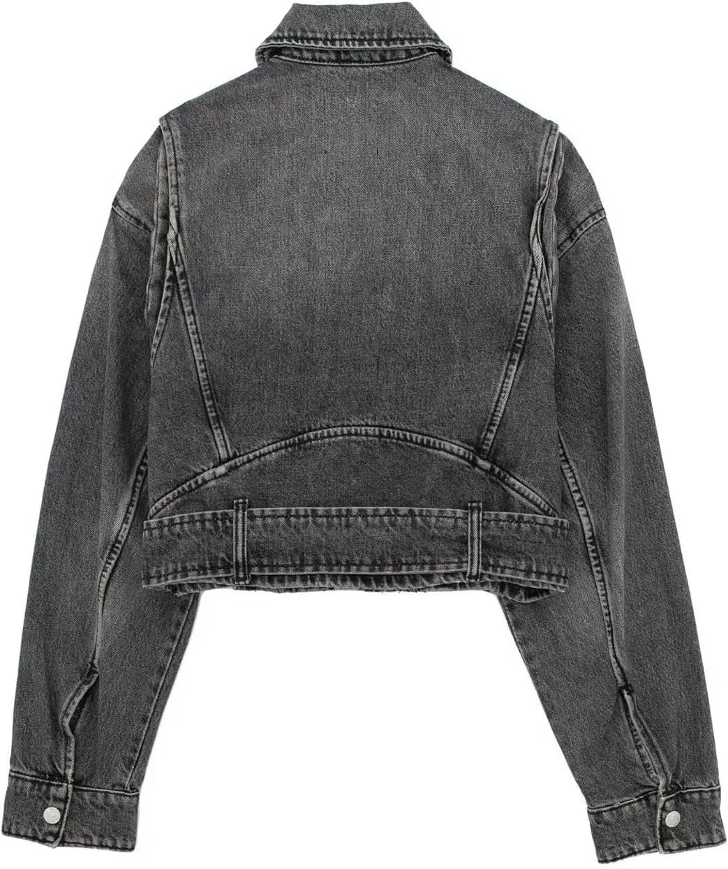 chouyatou Women's Fall Moto Biker Distressed Denim Jacket Boyfriend Casual Belted Short Jean Jacket