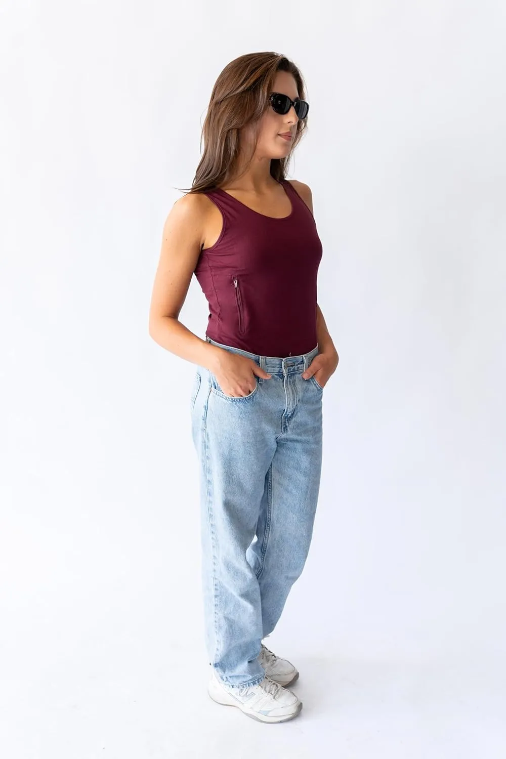 Clever Travel Companion Womens Tank Top with 1 Hidden Zipper Pocket, 100% Pickpocket Proof Holiday Tour Sleeveless Tee Shirt
