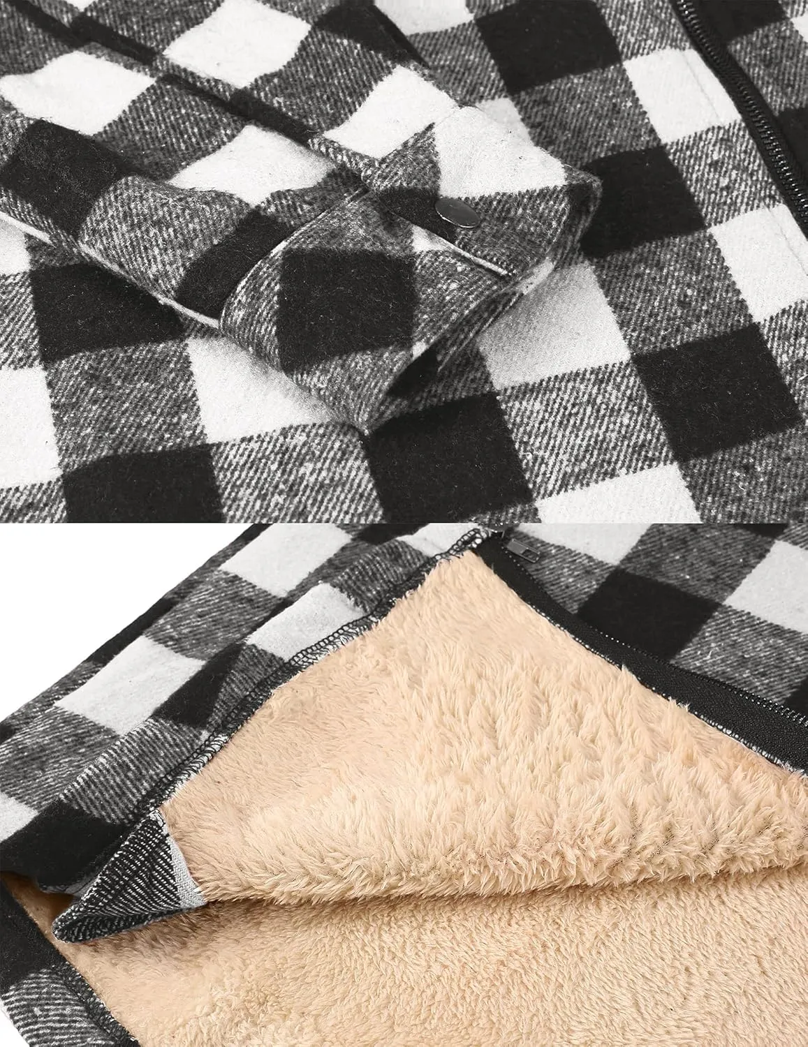 COOFANDY Men's Flannel Fleece Jacket Sherpa Lined Shirt Jacket Plaid Zip Up Hoodie Soft Warm Coat with Hood