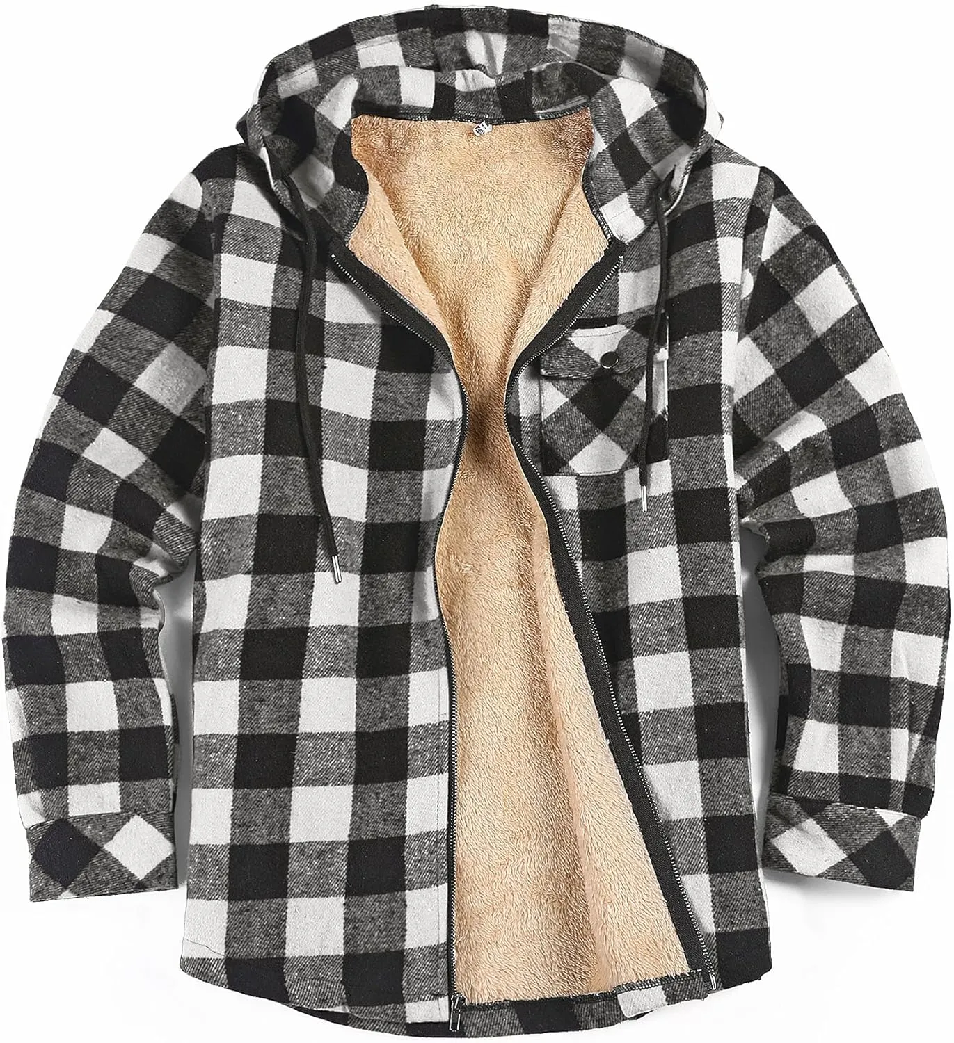 COOFANDY Men's Flannel Fleece Jacket Sherpa Lined Shirt Jacket Plaid Zip Up Hoodie Soft Warm Coat with Hood