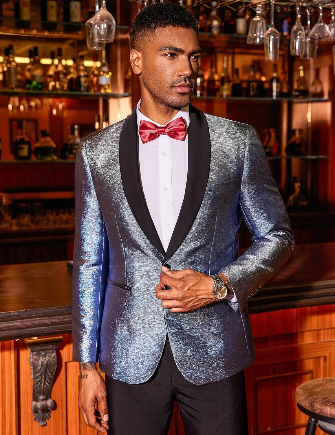 COOFANDY Men's Tuxedo Jacket Slim Fit Shawl Lapel Blazer One Button Suit Jackets for Party Prom Wedding Dinner