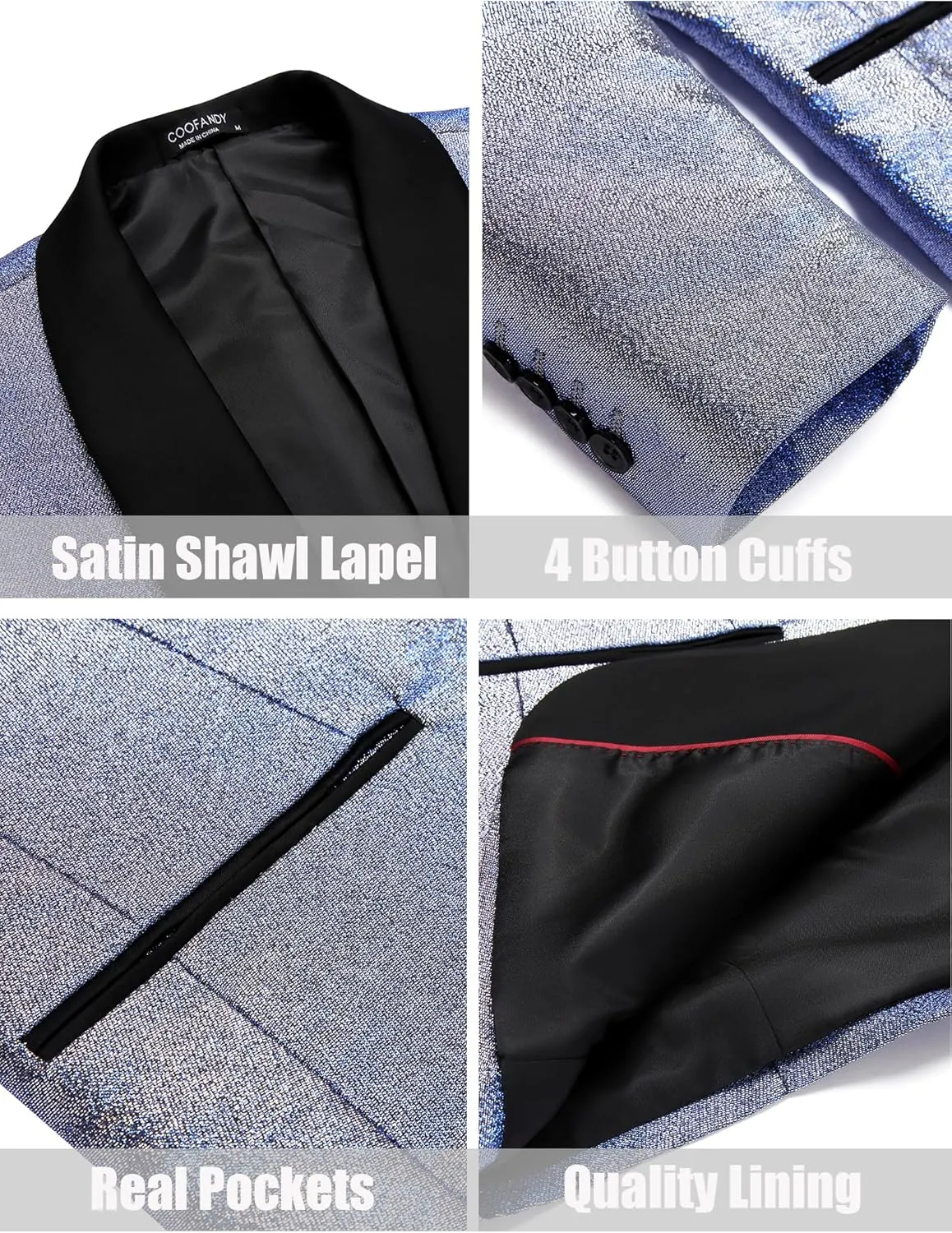 COOFANDY Men's Tuxedo Jacket Slim Fit Shawl Lapel Blazer One Button Suit Jackets for Party Prom Wedding Dinner