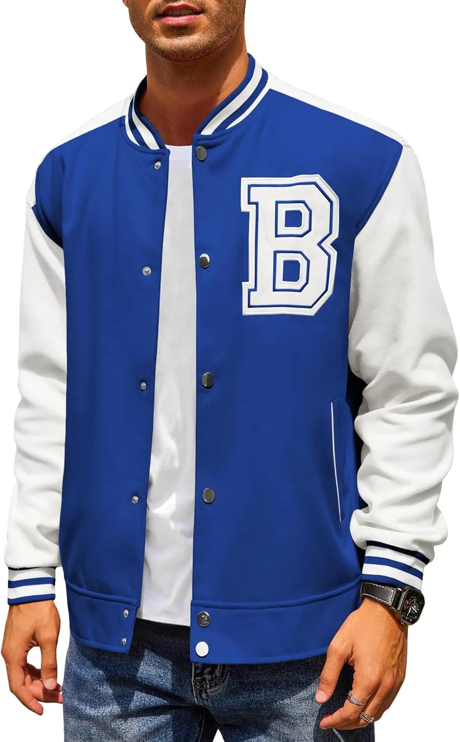COOFANDY Men's Varsity Jacket Wool Blend Letterman Bomber Jacket Baseball Lightweight Jacket