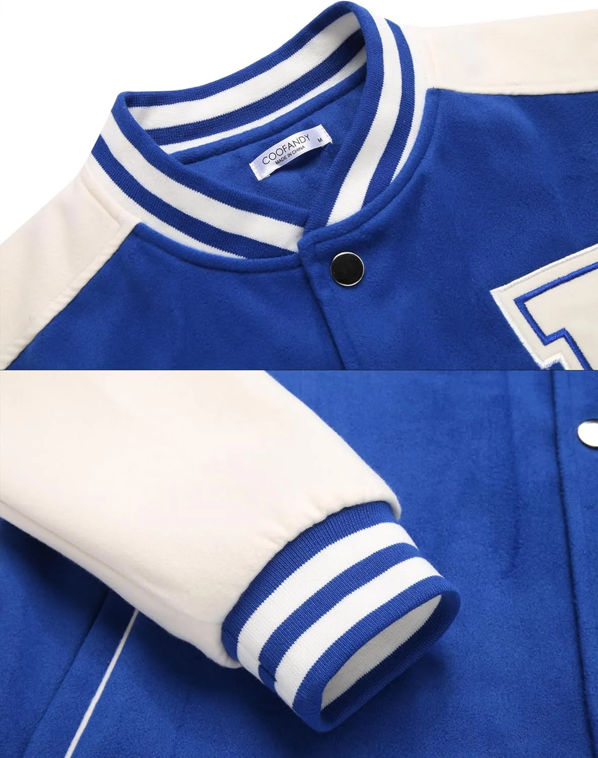 COOFANDY Men's Varsity Jacket Wool Blend Letterman Bomber Jacket Baseball Lightweight Jacket