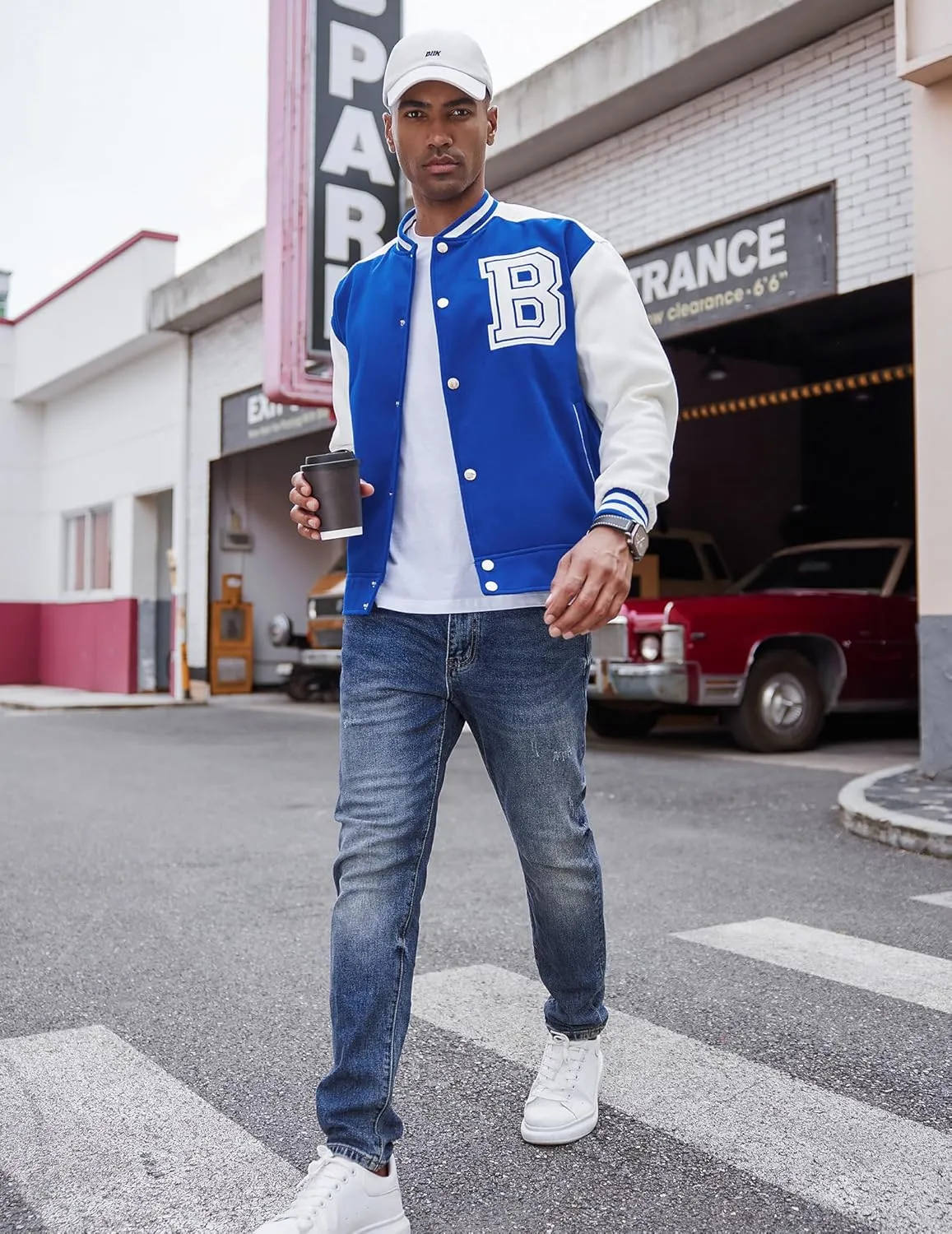 COOFANDY Men's Varsity Jacket Wool Blend Letterman Bomber Jacket Baseball Lightweight Jacket