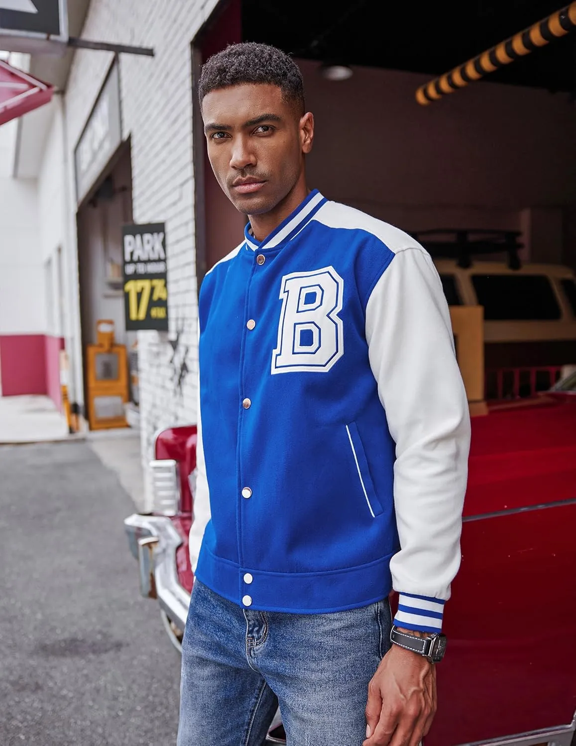 COOFANDY Men's Varsity Jacket Wool Blend Letterman Bomber Jacket Baseball Lightweight Jacket