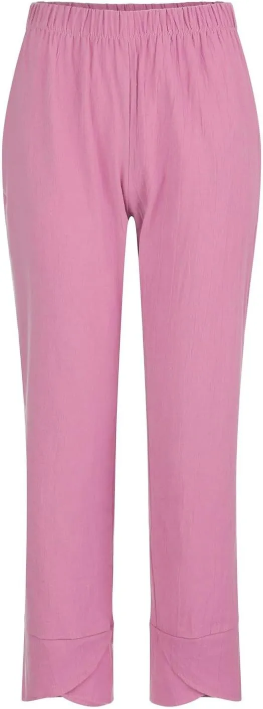 Cotton Linen Pants for Women Casual Capri Pant Plus Size Wide Leg Palazzo Summer Cropped Elastic Waist Trousers