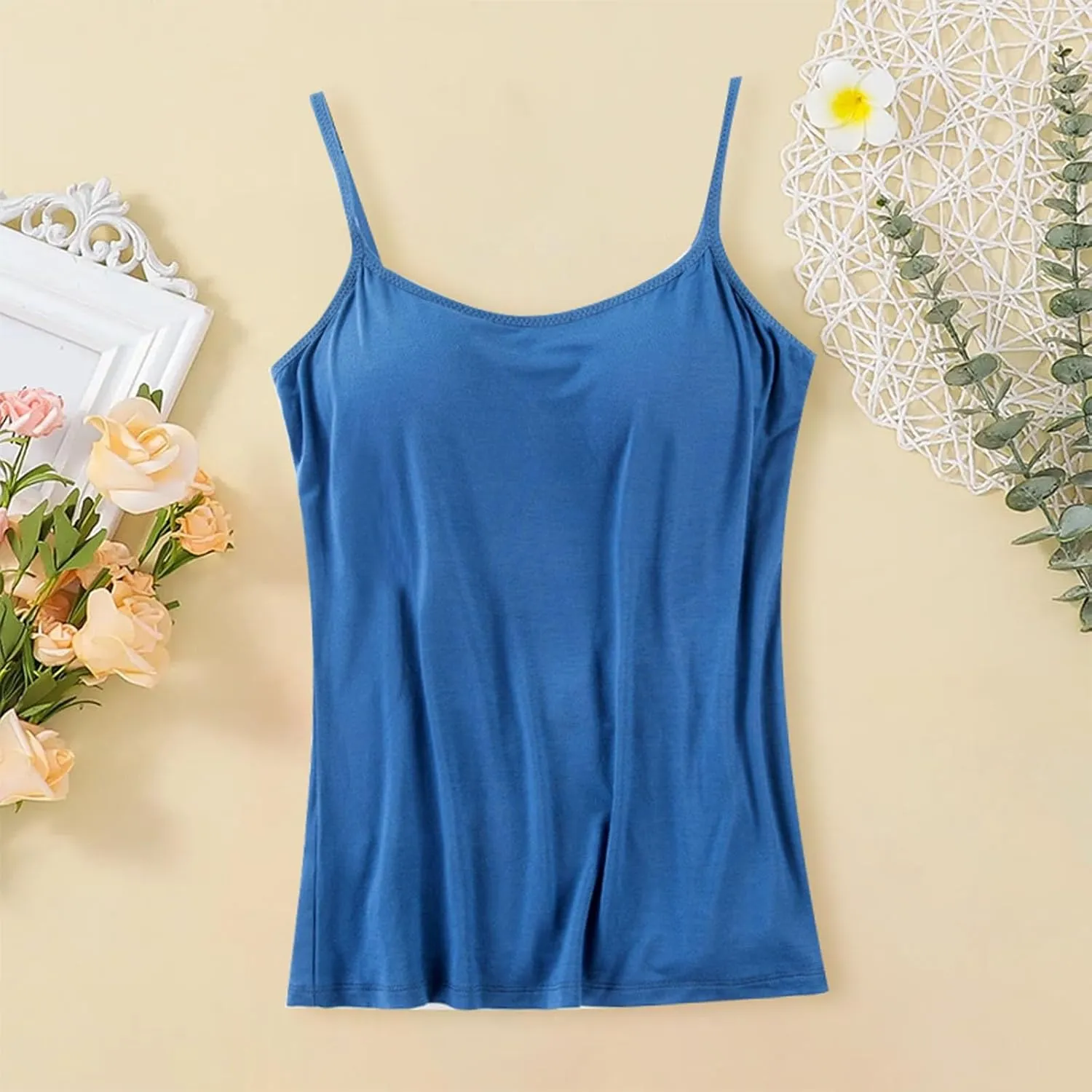 Cotton Tank Top with Built in Bra for Women Shelf Bra Camisole Tops Spaghetti Strap Cami Shirts Cotton Undershirts