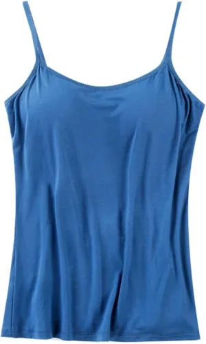 Cotton Tank Top with Built in Bra for Women Shelf Bra Camisole Tops Spaghetti Strap Cami Shirts Cotton Undershirts