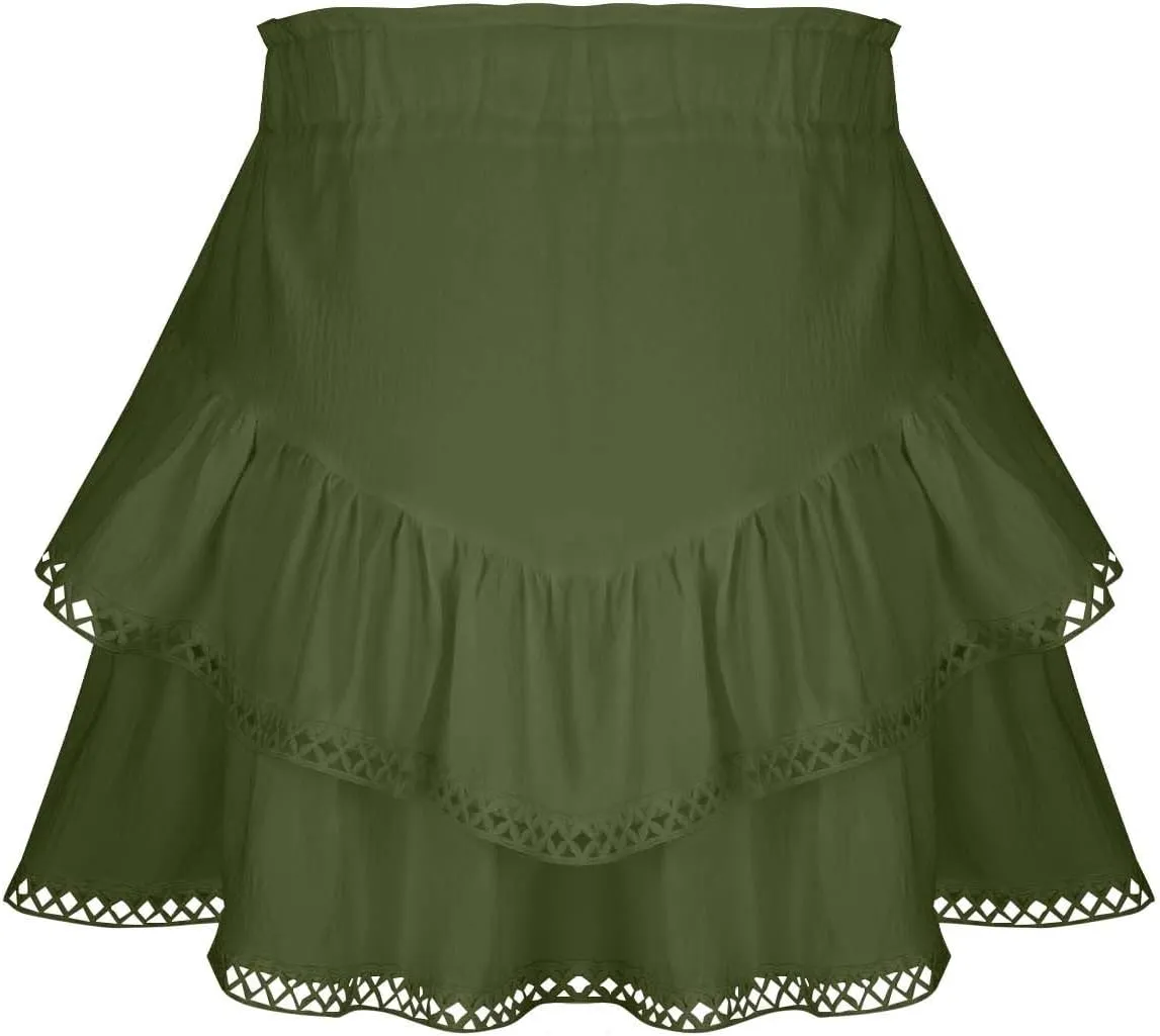 DDAPJ pyju Flowy Shorts for Women Summer Casual Boho Ruffle Tiered Skorts High Waist Mini Skirts Crochet Golf Tennis Skirts