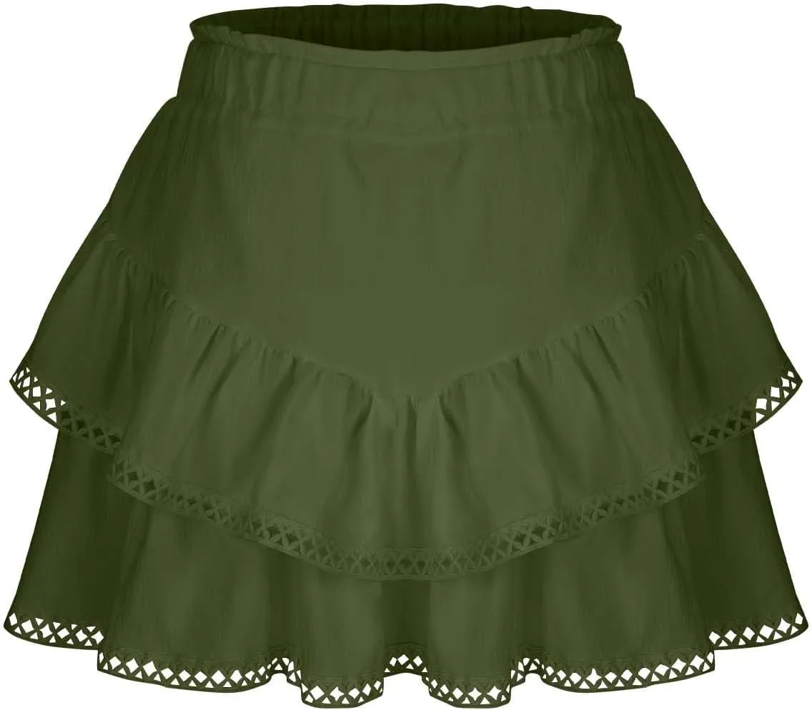 DDAPJ pyju Flowy Shorts for Women Summer Casual Boho Ruffle Tiered Skorts High Waist Mini Skirts Crochet Golf Tennis Skirts