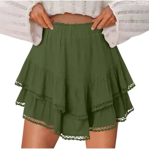 DDAPJ pyju Flowy Shorts for Women Summer Casual Boho Ruffle Tiered Skorts High Waist Mini Skirts Crochet Golf Tennis Skirts