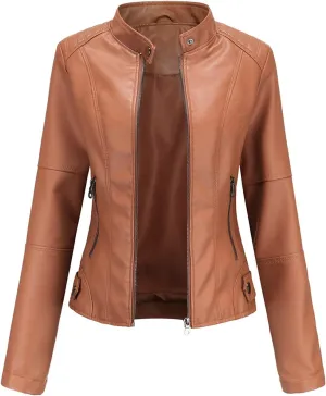 DEAR MODEL Faux Leather Jacket Women Bomber Jacket Women's Belted Motorcycle Jacket