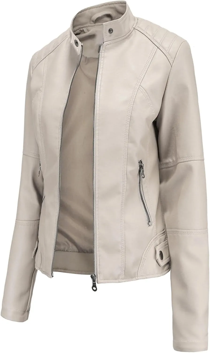 DEAR MODEL Faux Leather Jacket Women Bomber Jacket Women's Belted Motorcycle Jacket