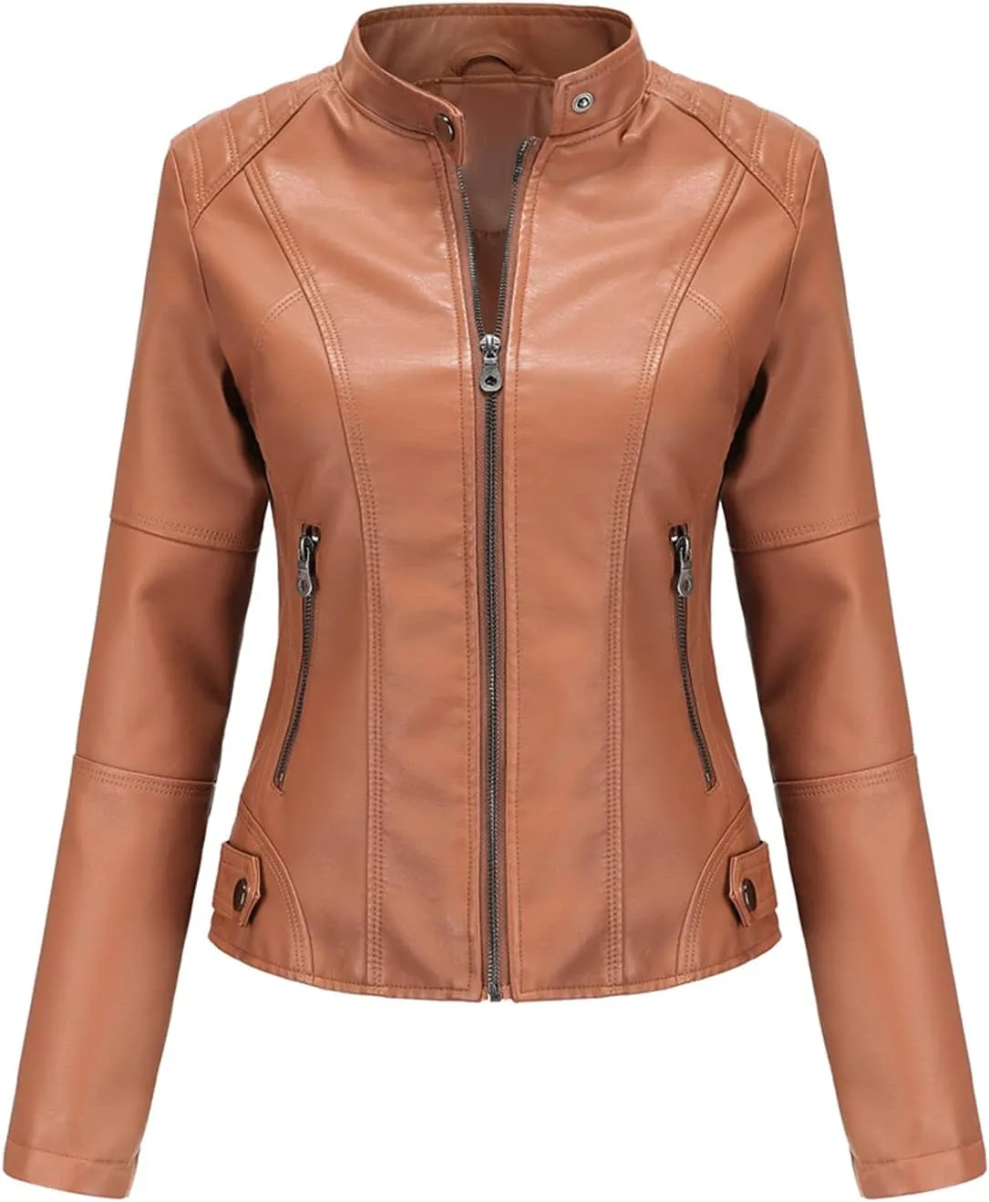 DEAR MODEL Faux Leather Jacket Women Bomber Jacket Women's Belted Motorcycle Jacket