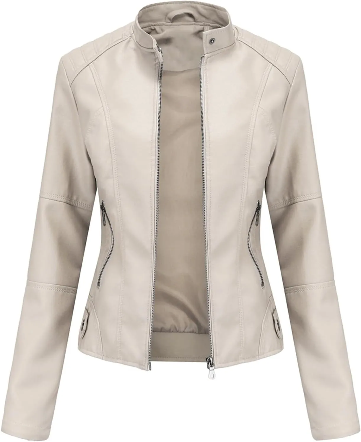 DEAR MODEL Faux Leather Jacket Women Bomber Jacket Women's Belted Motorcycle Jacket