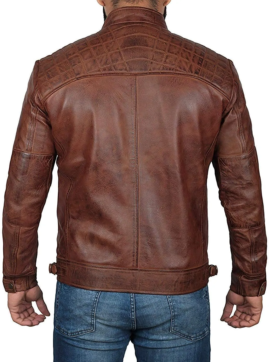 Decrum Real Leather Jacket Men - Motorcycle Black and Brown Leather Jacket