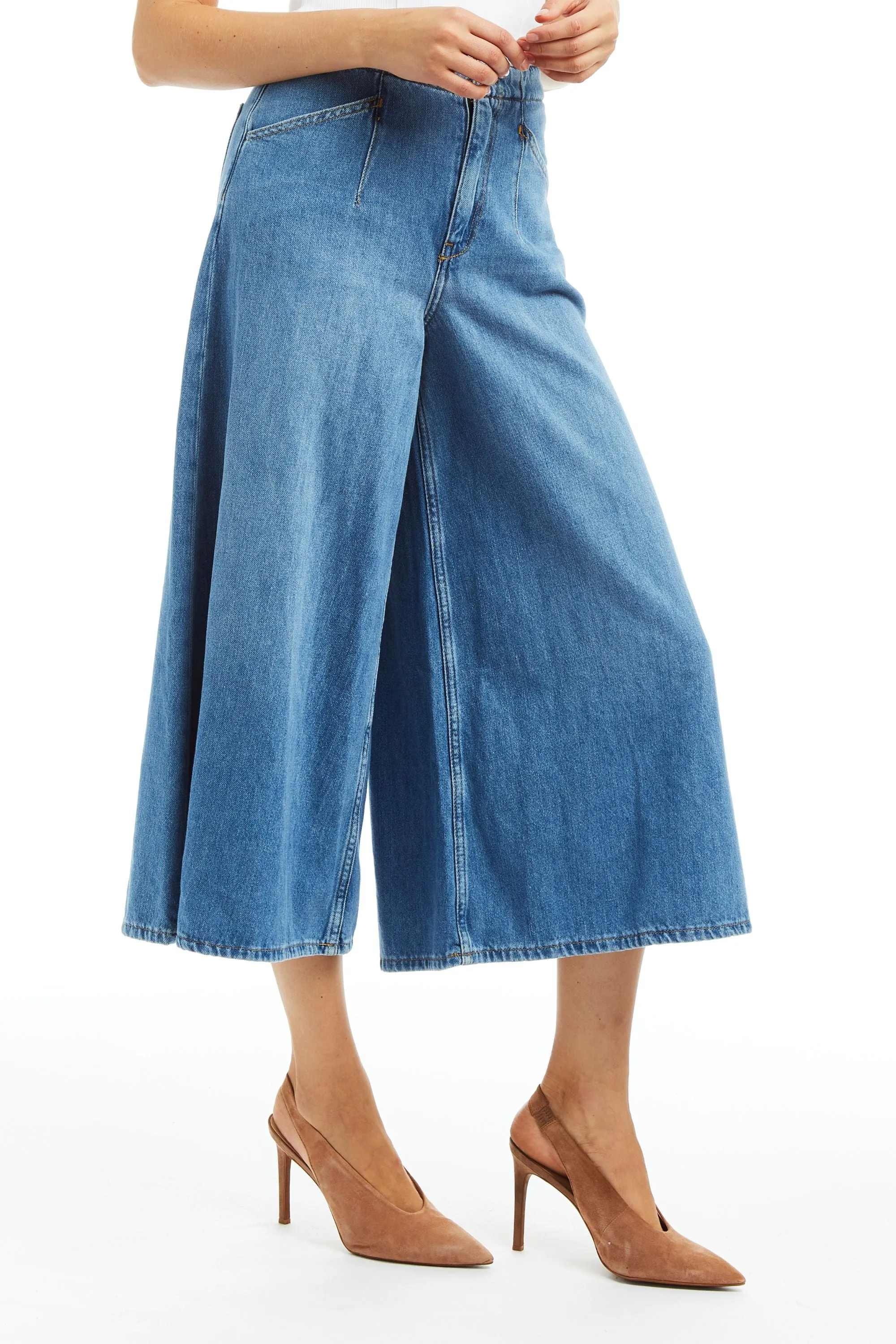 Denim Culotte With Back Waist Buckle