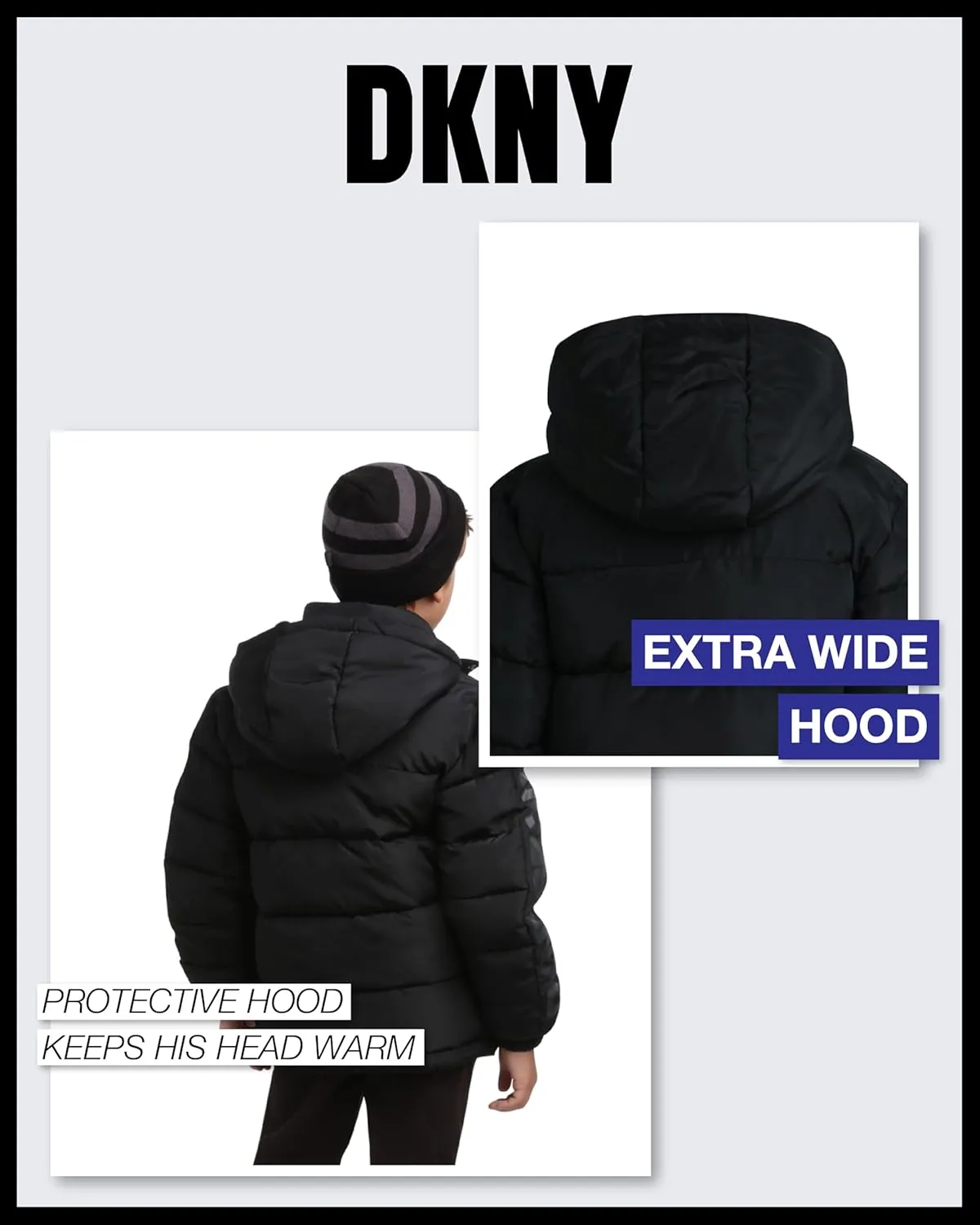 DKNY Boys Heavyweight Winter Coat - Water Resistant Insulated Fleece Lined Quilted Puffer Ski Jacket with Hat (8-20)
