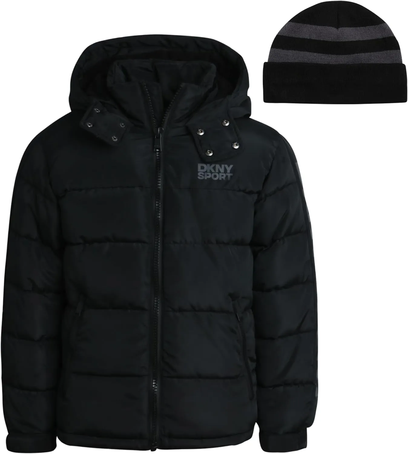 DKNY Boys Heavyweight Winter Coat - Water Resistant Insulated Fleece Lined Quilted Puffer Ski Jacket with Hat (8-20)