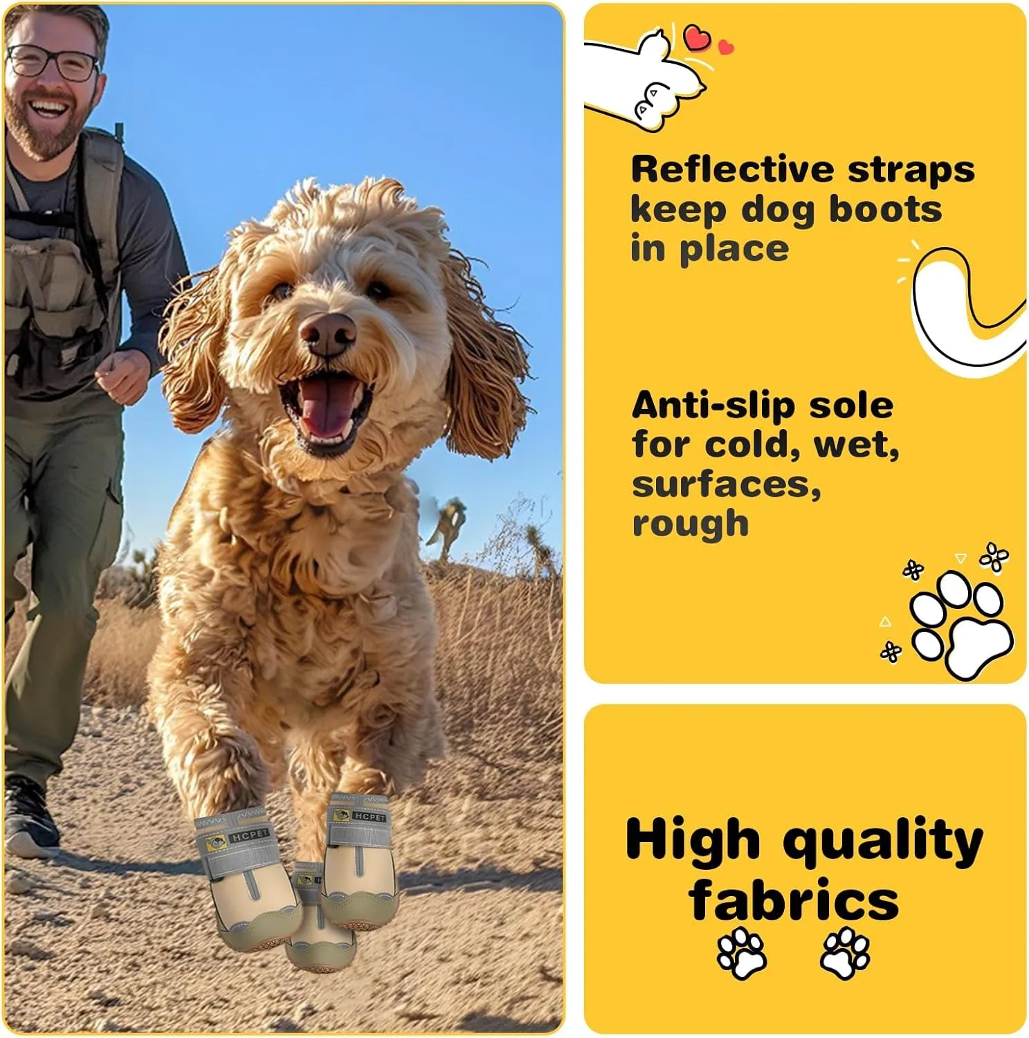 Dog Shoes for Large Dogs, Waterproof Dog Booties for Small Medium Dogs, Anti-Slip Dog Boots & Paw Protectors for Hot Pavement Winter Snow Hiking with Reflective Straps Khaki Size 8