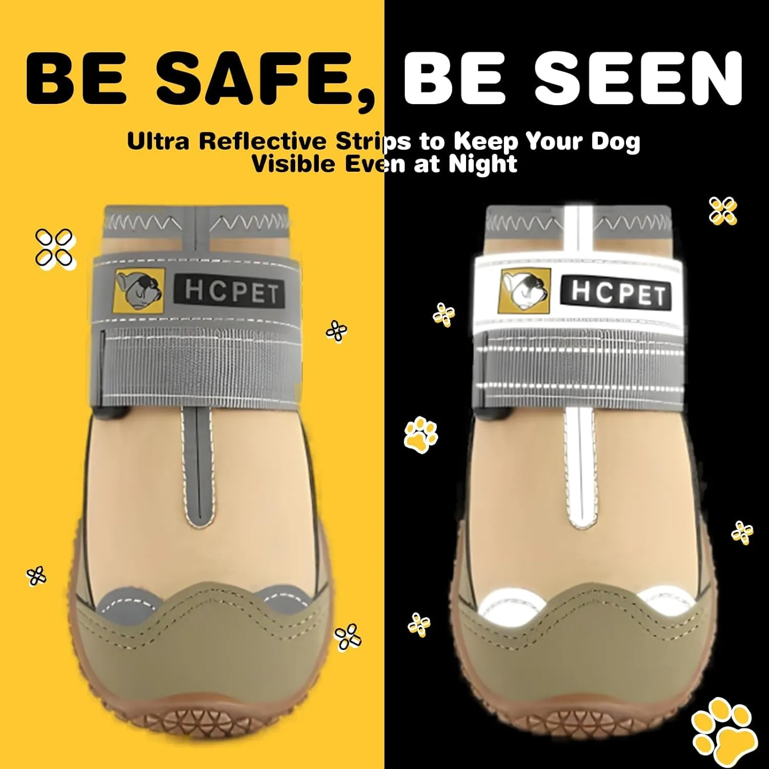 Dog Shoes for Large Dogs, Waterproof Dog Booties for Small Medium Dogs, Anti-Slip Dog Boots & Paw Protectors for Hot Pavement Winter Snow Hiking with Reflective Straps Khaki Size 8